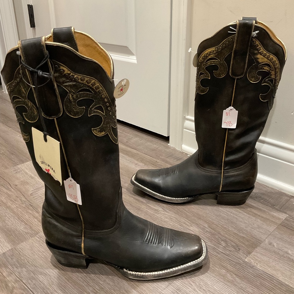Idyllwind Black Leather Western Heeled Boots with Gold Trim